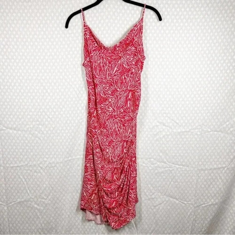 Diane Von Furstenberg Red Pink Printed Silk Ruched Mini Dress
